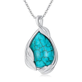 Natural Turquoise Necklace for Women 925 Sterling Silver Leaf and Teardrop Pendant with Genuine Turquoise Jewelry Gifts, Sterling Silver, Turquoise