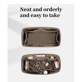 KINGS IN BAG Onthego MM Bag Organizer, Purse Organizer Insert Compatible with LV Onthego MM Bags, Silky Inner Bag for Women Handbags (Color:Gris Tourterelle, MM)
