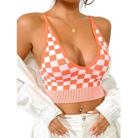 LISSMOMO 1-3 Pack V Neck Crop Tank Tops for Women Adjustable Spaghetti Strap Tank Tops Cropped Camisole Tops (L011 Orange L)