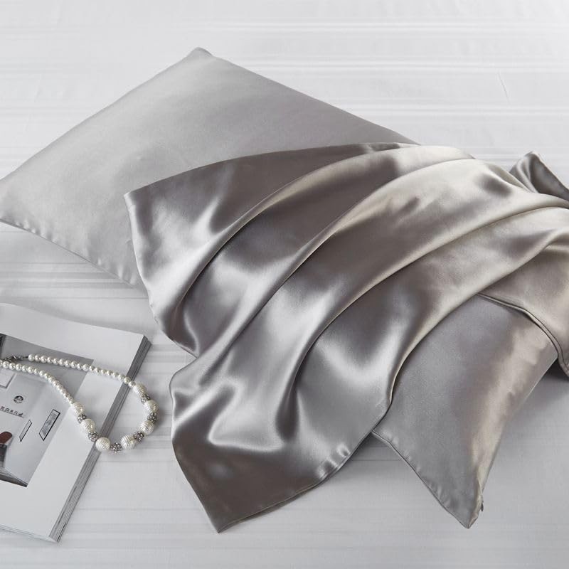 2 Pack Grey Satin Pillowcases for Hair and Skin, Softer