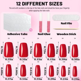 LuckForever 360pc Coffin Press Press on Nails Medium Fake Nails with Glue & Tabs, Medium Ballerina Fake Nails Press ons Nail Coffin Acrylic Glue Nail Tips False Artificial Nail Red Stick on Nails