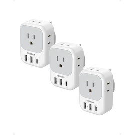 US to UK Plug Adapter 3 Pack, TESSAN Type G Adapter for Travel with 4 Outlets 3 USB Charger(1 USB C), Ireland Power Adaptor for USA to England London Scotland Dubai Singapore Hong Kong Qatar