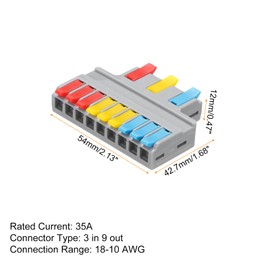 sourcing map 4pcs Din Rail Press Quick Terminal Blocks DIY Splicing Wire Connectors (3 in 9 out) 35A Terminal Blocks for Wiring Cable Circuit Inline 28-12AWG
