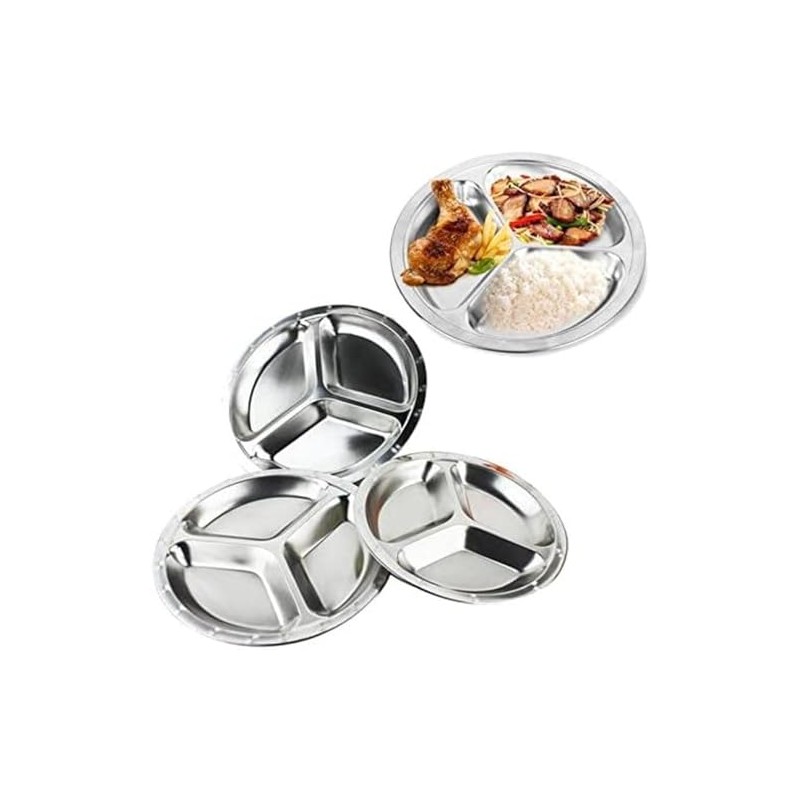HK Home Stainless Steel Portion Control 3 Section Divider Plate,