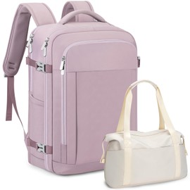 Travel Backpack For Women, 40L Carry-On Backpack, Airline Approved Personal Item Bag, Waterproof Laptop Backpack with Large Duffel, Casual Daypack for Buisness Gym Weekend Hiking (Pink)