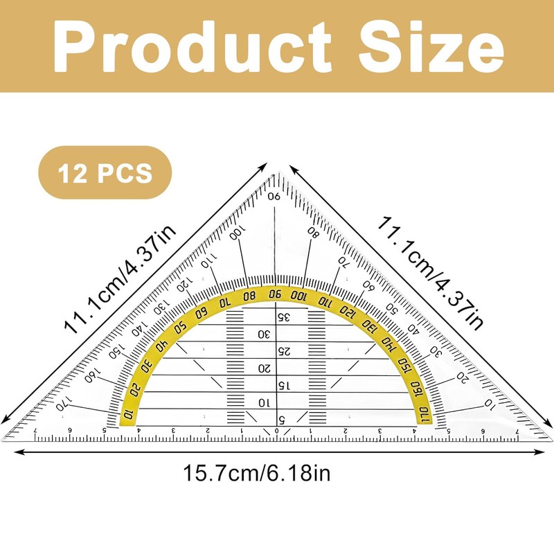 16 Piece Geometry Triangle Ruler Set, 15.7 cm Set Square