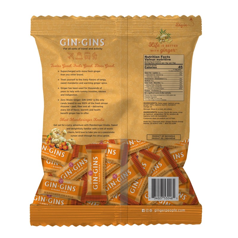 GIN GINS Mandarin Orange Ginger Chews – Natural Fresh Ginger