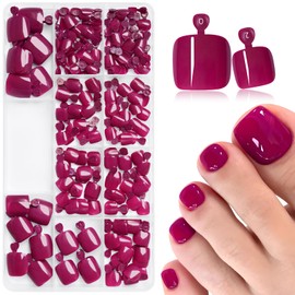240pc Press on Toenails Women Fake Toe Nails with Glue Tabs, Maroon Red Fake Toenails Press on Nails Toe Acrylic Nail Tips Short Square False Stick Toenails Artificial Toe Nails Press ons Pedicure