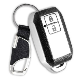 Suzuki Car Key Cover with Key Holder, Leather-like TPU Compatible with Alto Crosby Jimny JB64W Jimny Sierra JB74W Swift ZC#3S/ZD#3S Spacia Solio Hustler Wagon R (TYPE_C_Silver)