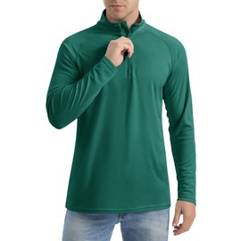 CRYSULLY Men's 1 4 Zip Running Shirts Pullover Long Sleeve Summer Clothing Performance Active Shirts Emerald Green 2XL