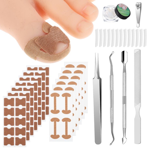 Ingrown Toenails Tool Pedicure Set with Correction Stickers, Double-Headed Tweezers,