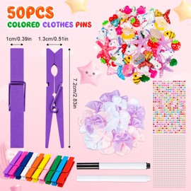 50Pcs Cheer Pins Spirit Clips Include 50 Wooden Colored Clothes Pins and 166 Ornaments, Cheer Pins for Cheerleaders Backpacks Cheer Gifts Bulk