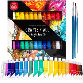 Crafts 4 ALL Crafts 4 ALL Acrylic Paint Set - 24 for Canvas, Wood, Ceramic, Fabric - Non-Toxic, Vibrant Pigments for Beginners and Professional Artists - Art Supplies Gifts for Kids & Adults