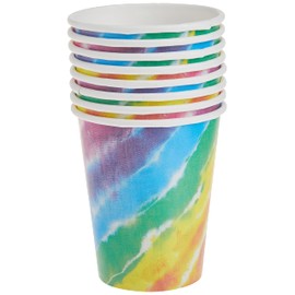Unique Vasos de papel desechables, 9 onzas, teñido anudado, 8 unidades, 8 unidades (paquete de 1), multicolor