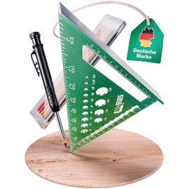 5-in-1 Carpenter's Square [100% Aluminium] - 180 mm Try Square & Carpenter's Square, Includes Deep Hole Marker & 6 Refills, 90 and 45 Degree Try Angle, with Video Instructions, Metric System