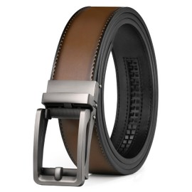 LCG LUCHENGYI Men's Ratchet Belt, 1 3/8'' Leather Dress Belt Adjustable for Gift Men Dress and Casual, Trim to Fit