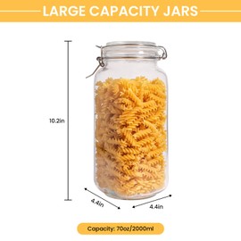 SUROQUE Glass Jars with Airtight Lid, Large Glass Food Storage Jars, 3 Pack Wide Mouth Airtight Glass Jars ffor Flour, Cereal, Coffee, Pasta and Canning(70OZ)