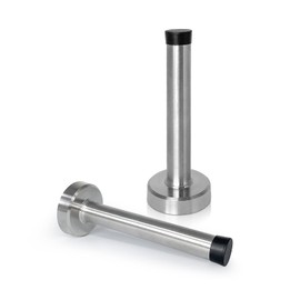 Door Stop 4 Inch Long Door Stop Wall Mounted Stainless Steel Door Stopper with Rubber Buffer Sound Dampening Door Stop for Skirting Board Wall Protection Brushed Nickel