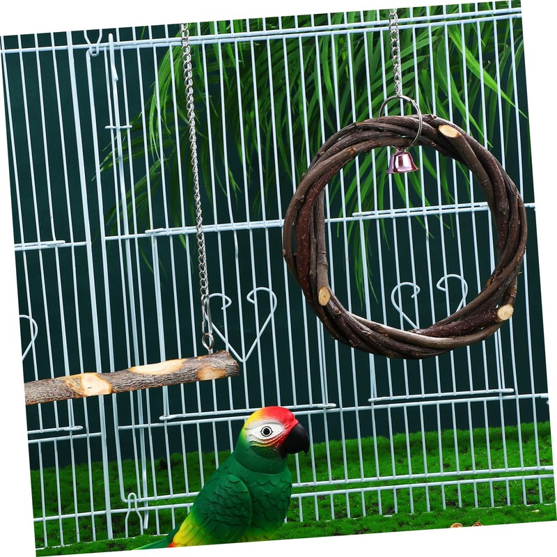 BESPORTBLE 2pcs Wooden Bird Swing Toy Natural Wood Pet Swing