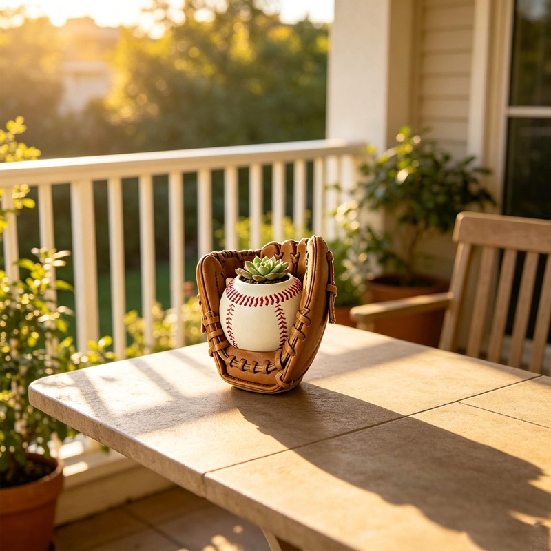 Baseball Succulent Planter 4.7in, Pen Holder, Sports Gift for Dad