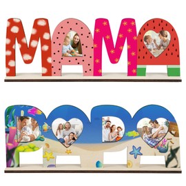COCHIE Set of 2 Mum Dad Gift Wooden Letters Craft Set Dad Mum Birthday Gift Wooden Names Painting and Photos Sticking Wooden Names Painting and Photos