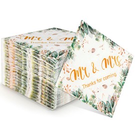 Lincia 100 Pcs Wedding Napkins for Reception Gold Cocktail Beverage Dessert Napkins Mr and Mrs Napkins for Wedding Bridal Shower Engagement Anniversary Table Party Decorations, 9.84 x 9.84 Inch 3 Ply