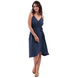 Amazhiyu Womens Summer Spaghetti Strap Sleeveless Midi Wrap Dress with Pockets Navy, Small