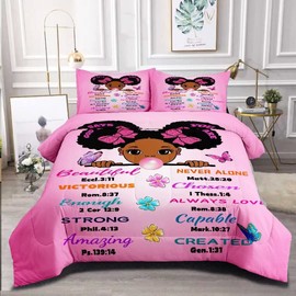 GRAT TIOC Black Girl Magic Comforter Set Full Size,Black Girl Bedding Set,African American Girl Comforter Set,Inspirational Quote Afro Girl Bedroom Decor
