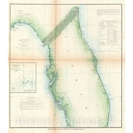 Historic Map : Nautical Chart Florida and The Tortugas Islands, U.S. Coast Survey, 1857, Vintage Wall Décor : 16in x 18in