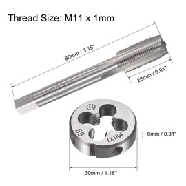 sourcing map M11 x 1mm Metric Tap and Die Set, Machine Thread Screw Tap with Round Threading Die, Tap & Die Kit for Nut Screw Bolt Thread Repair