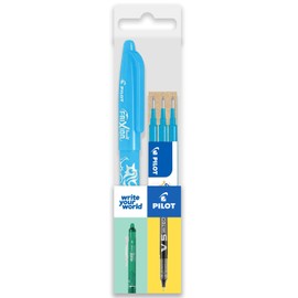 Pilot Frixion Heat/Friction Erasable Rollerball Pen FR7 - Medium Line 0.7mm Tip Nib - Wallet Pack of 1 Pen + 3 Refills (Light Blue)