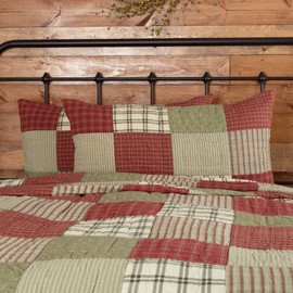 VHC Brands Farmhouse Brick Red Patchwork Cotton Prairie Winds Bedding Hand Quilted Patchwork King Sham