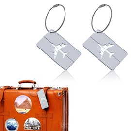 2pcs Luggage Tags for Travel Suitcase, Aluminium Suitcase Tags, Checked Luggage, Suitcases, Laptop Bags, Backpacks, Aluminium Aero Design Silver