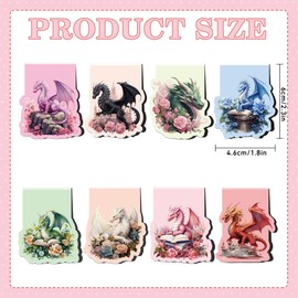 Cool Dragon Magnetic Bookmarks: 8Pcs Fantasy Dragon with Wings Magnet Book Markers, Unique Floral Book Mark Clips Gift for Men, Gifts for Men Boys Kids Book Lovers Office School Supplies