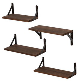LeapBeast Set of 4 Wall Shelves, Wooden Wall Shelves, Wooden and Metal, Hanging Floating Shelf, Maximum Load 40 lbs, for Bathroom, Bedroom, Office, Living Room, Kitchen etc. (A01)