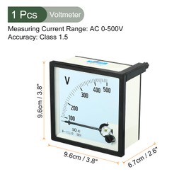 YOKIVE Analogue Panel Voltmeter SQ-96 AC 0-500V Volt Meter Gauge Ideal for Circuit Test Measuring Devices (White, Clear, Black, Square)