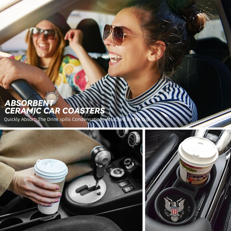 SimpleSteet Absorbent Ceramic Car Coasters for Cup Holders, Bald Eagle