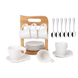 TRSPCWR Espresso Cups Set of 6, 2.5oz Ceramic Demitasse Cups Set with Saucers & Spoons, Complete Set with Storage Holder, Perfect for Home, Office, and Gift Giving