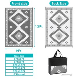 HEBE Outdoor Rug 9'x12' for Patios Clearance Waterproof Patio Mat Plastic Straw Rug Reversible RV Camping Tent Rug Outside Indoor Outdoor Area Rugs for RV,Deck,Beach,Balcony,Camper