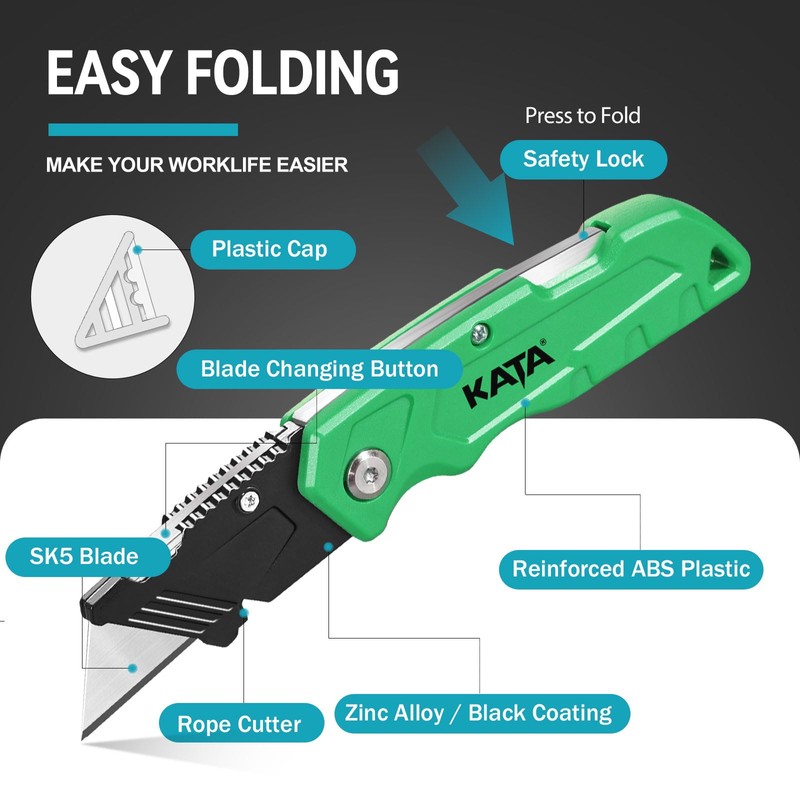 KATA Folding Box Cutter Knives: 4-Pack Heavy Duty Utility Knife