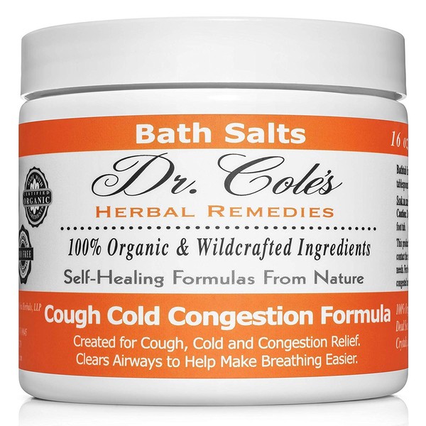 Dr. Cole’s Organic Cough Cold Congestion Bath Salts Extra Strength, Organic, Self-Healing Formula to Provide Cough, Cold and Congestion Relief Clears Airways to Help Make Breathing Easier.