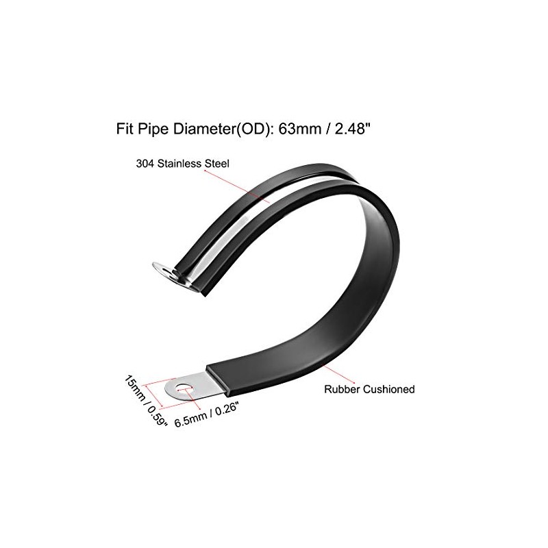 UXCELL 2-1/2" (63mm) Stainless Steel Rubber Cushioned Insulated Clamp -