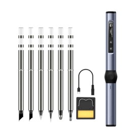 Electric Soldering Iron Kit Digital Display Temperature Adjustable Fast Heating Mini Soldering Iron DC9‑24V Grey Blue