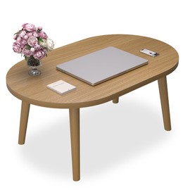 Small Coffee Table for Small Space, Low Table, Floor Table Desk for Sitting on The Floor, Storage Living Room Furniture, Tatami Tea Tables with Solid Wood Legs, Home Office, Farmhouse, Oval Brown