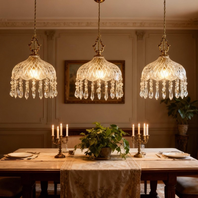 LYTSNUGIC Small Vintage Crystal Pendant Light Kitchen Island,French Brass Glass