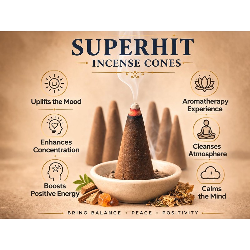 Satya Superhit Dhoop Cones with Stand, 4 Packs x 12