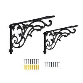 14''x8.5'' Decorative Shelf Brackets,2 Pack Cast Iron Shelf Supply,14 Inch Large Antique Black Corbesl,Screws Anchors Included