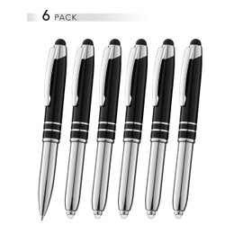 SyPen Stylus Pen for Touchscreen Devices, Tablets, iPads, iPhones, Multi-Function Capacitive Pen with LED Flashlight, Ballpoint Ink Pen, 3-in-1 Metal Pen, 6PK, Black