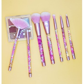 Juego de cepillo de maquillaje unicornio flash, base sparkle fan cepillado 7 base cepillado con sombra de ojos labial, sombra de ojos nasal, ceja, rubor, polvo dispersante, juego de cepillo de sombra de ojos adecuado para niñas, niñas, niños chilldren