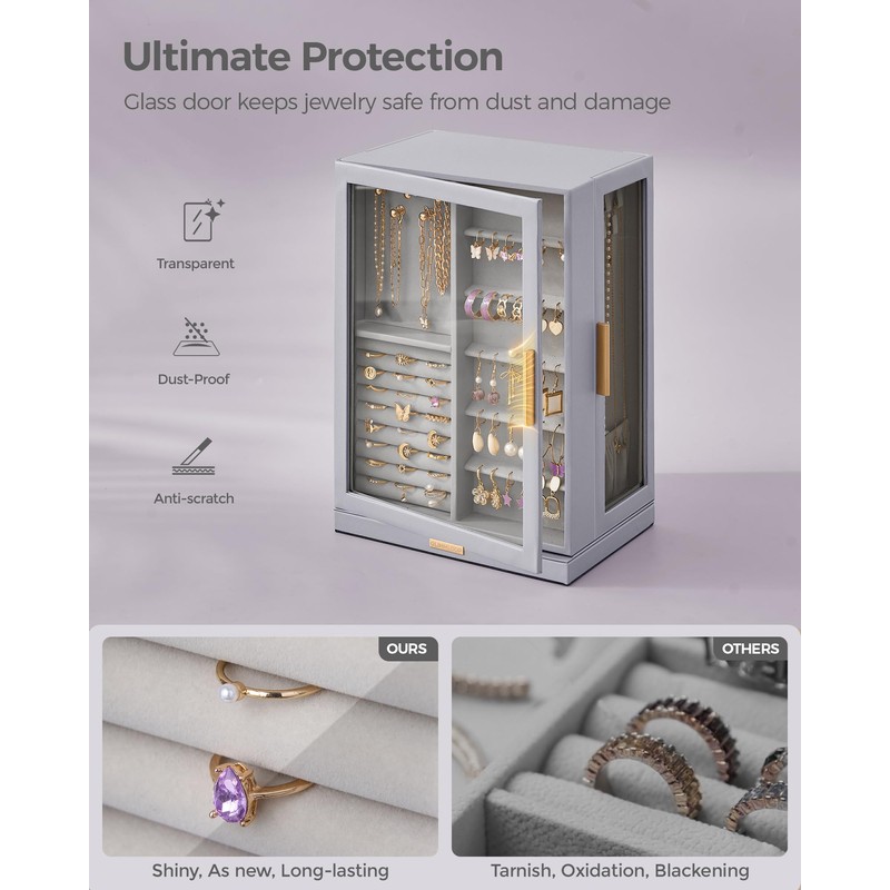 Glimmloop 360° Rotating Jewelry Box with 7 Drawers, Spacious Vertical